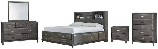 Caitbrook  Storage Bed With 8 Storage Drawers With Mirrored Dresser, Chest And Nightstand