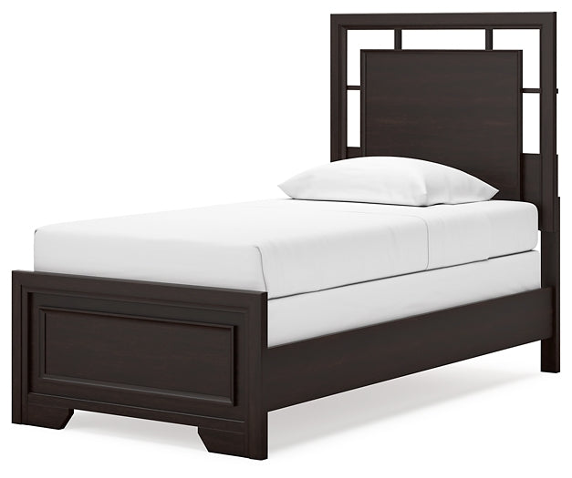 Covetown Twin Panel Bed with Mirrored Dresser and 2 Nightstands