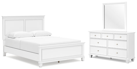 Fortman Queen Panel Bed with Mirrored Dresser