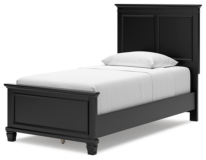 Lanolee Twin Panel Bed with Mirrored Dresser, Chest and 2 Nightstands